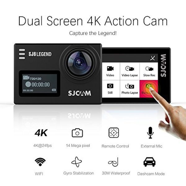 SJCAM SJ6 Legend Optical 16 MP 4K24fps 5.08 cm (2.0") LCD Touch Screen | 3-axis Gyro Sensor, 166° Super Wide | External Mic Support | Dual Screen (Black) - Image 2